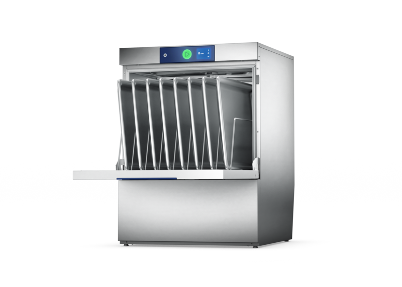 De PROFI voorlader vaatwasmachine met een XL waskamer voor het wassen van plateaus, bakplaten en vleeskratten. Ideaal voor in de bakkerij, slagerij, catering of fast food restaurants.